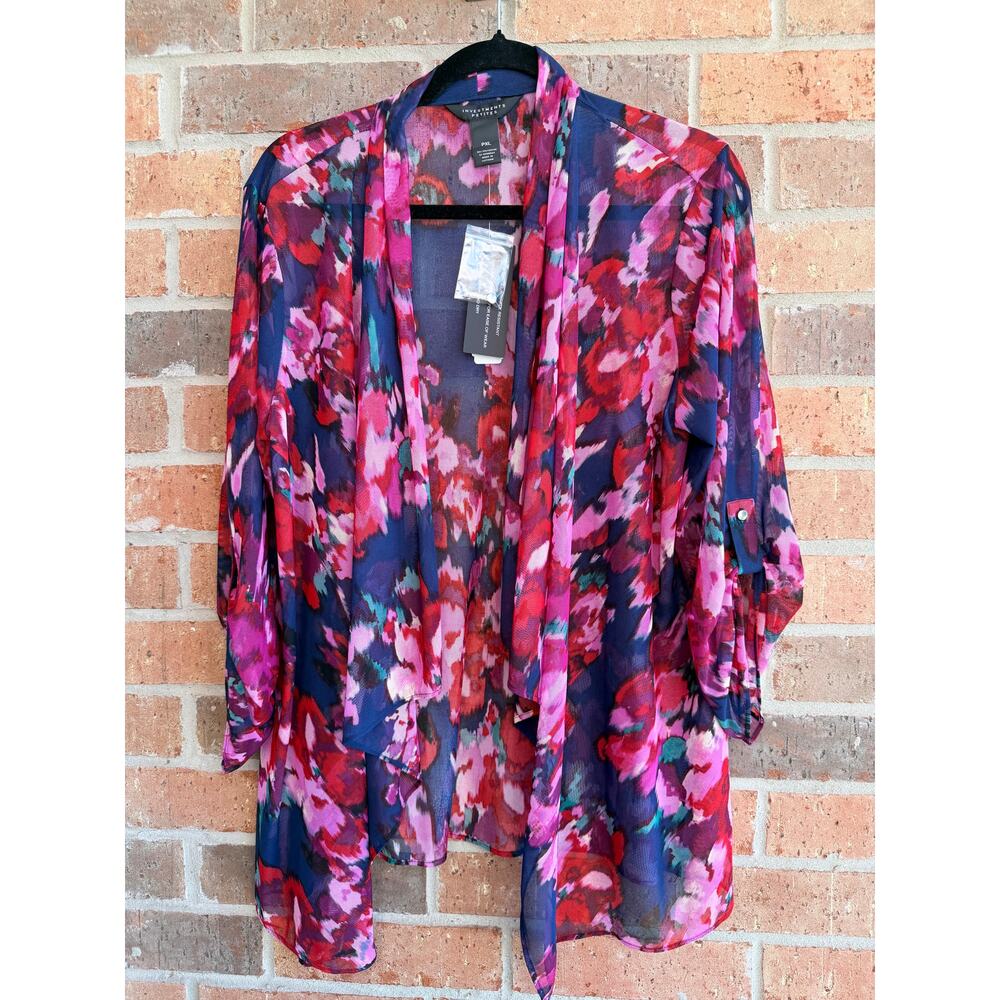 Investments Petites Floral Sheer Cardigan Size PXL NWT